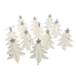 Vintage Christmas Tree Ornaments Set of 12 White Clear & Silver Star Illumines